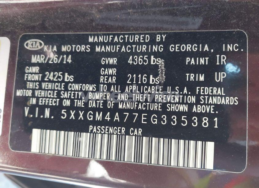 Photo 9 of 2014 Kia Optima LX (VIN 5XXGM4A77EG335381)