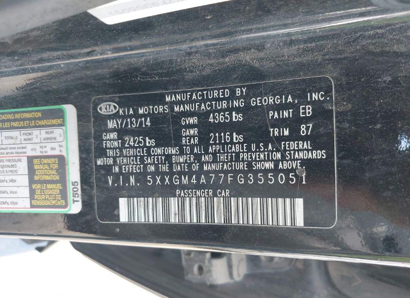 Photo 9 of 2015 Kia Optima LX (VIN 5XXGM4A77FG355051)