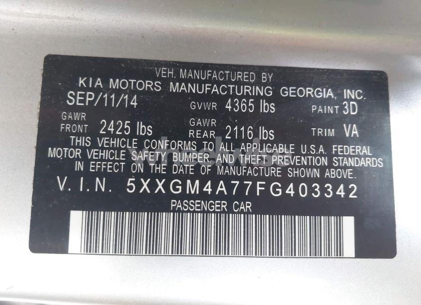 Photo 9 of 2015 Kia Optima LX (VIN 5XXGM4A77FG403342)
