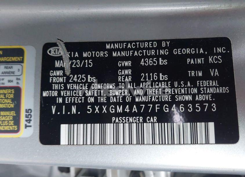 Photo 9 of 2015 Kia Optima LX (VIN 5XXGM4A77FG463573)