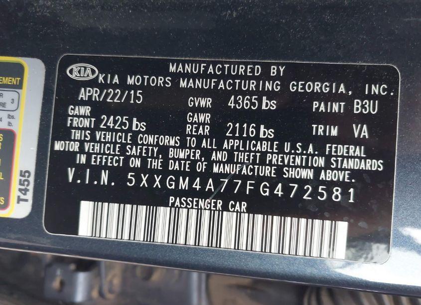 Photo 9 of 2015 Kia Optima LX (VIN 5XXGM4A77FG472581)