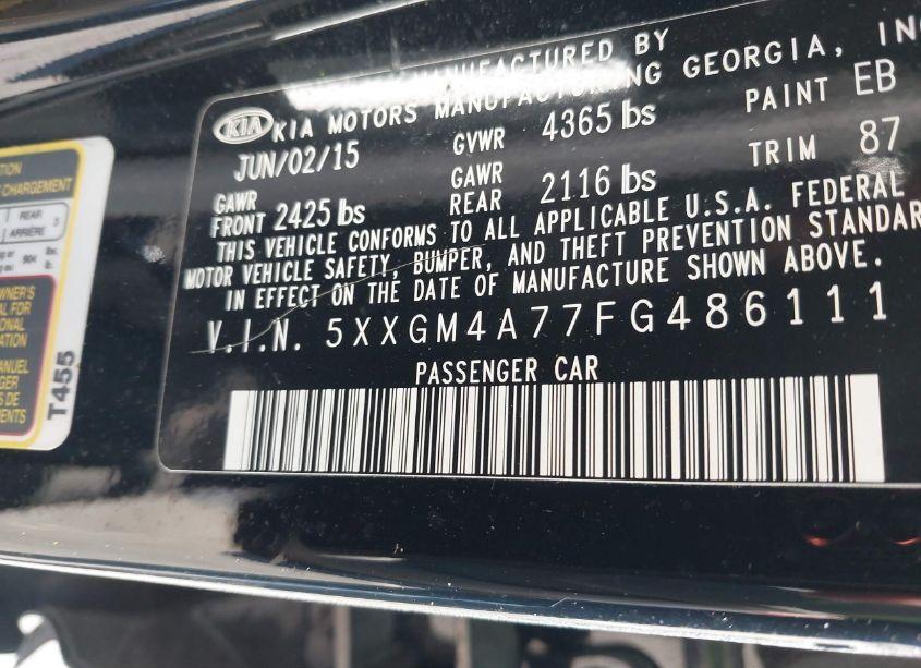 Photo 9 of 2015 Kia Optima LX (VIN 5XXGM4A77FG486111)
