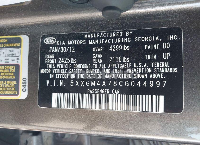 Photo 9 of 2012 Kia Optima LX (VIN 5XXGM4A78CG044997)