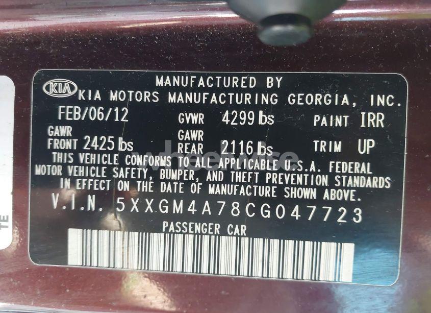 Photo 9 of 2012 Kia Optima LX (VIN 5XXGM4A78CG047723)