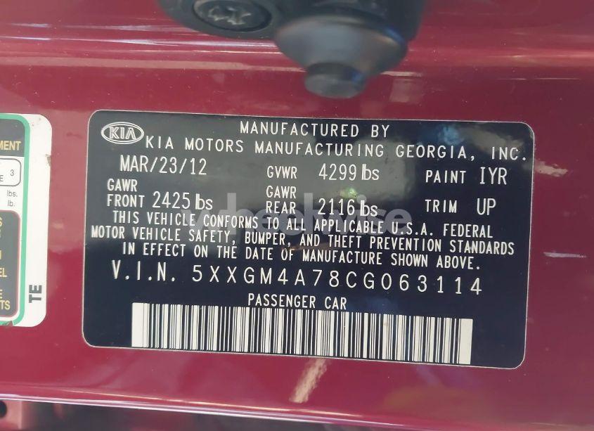 Photo 9 of 2012 Kia Optima LX (VIN 5XXGM4A78CG063114)