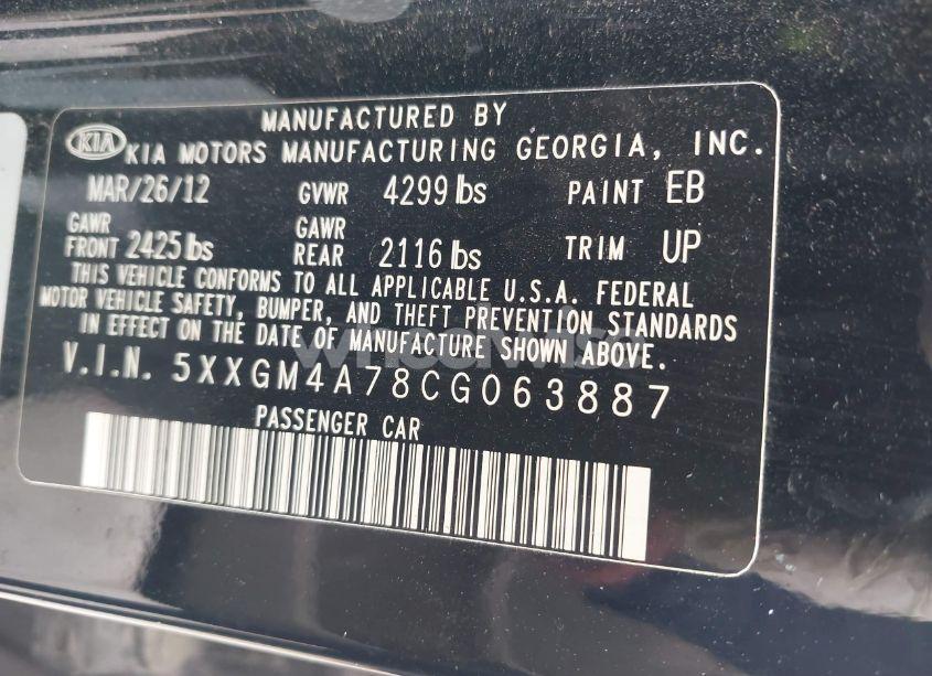 Photo 9 of 2012 Kia Optima LX (VIN 5XXGM4A78CG063887)