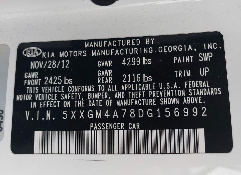 Photo 9 of 2013 Kia Optima LX (VIN 5XXGM4A78DG156992)