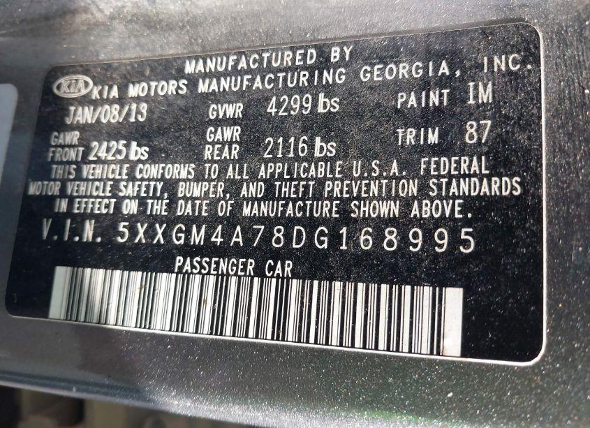 Photo 9 of 2013 Kia Optima LX (VIN 5XXGM4A78DG168995)