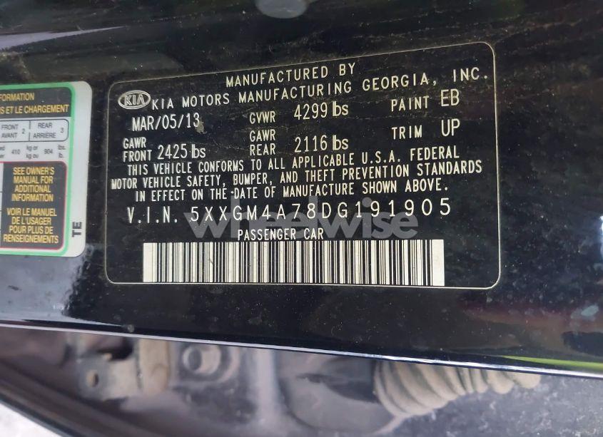 Photo 9 of 2013 Kia Optima LX (VIN 5XXGM4A78DG191905)