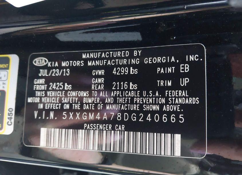 Photo 9 of 2013 Kia Optima LX (VIN 5XXGM4A78DG240665)