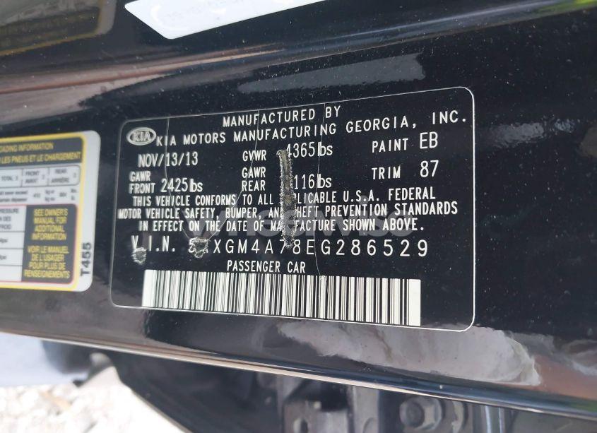 Photo 9 of 2014 Kia Optima LX (VIN 5XXGM4A78EG286529)