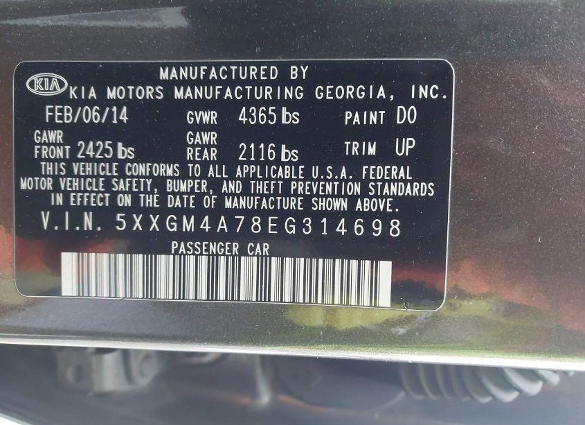 Photo 9 of 2014 Kia Optima LX (VIN 5XXGM4A78EG314698)