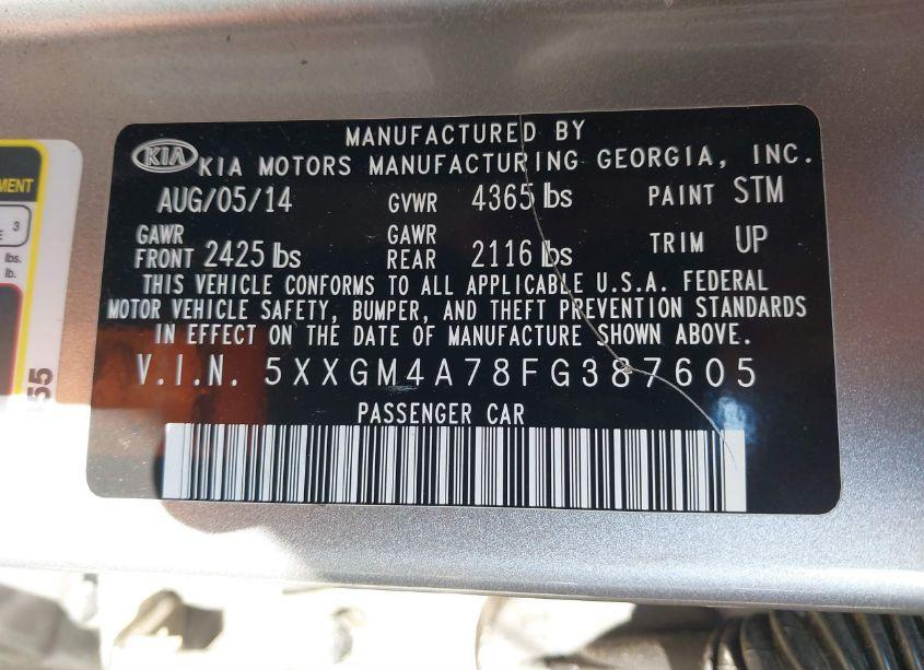 Photo 9 of 2015 Kia Optima LX (VIN 5XXGM4A78FG387605)