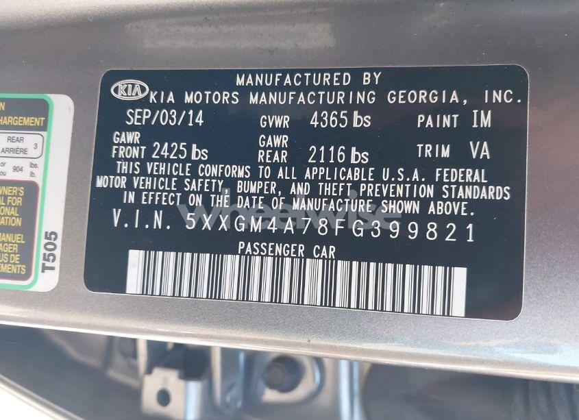 Photo 9 of 2015 Kia Optima LX (VIN 5XXGM4A78FG399821)