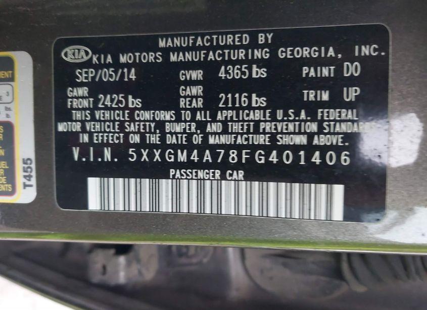 Photo 9 of 2015 Kia Optima LX (VIN 5XXGM4A78FG401406)