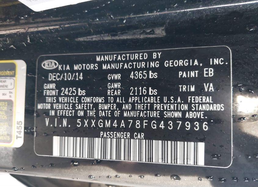 Photo 9 of 2015 Kia Optima LX (VIN 5XXGM4A78FG437936)