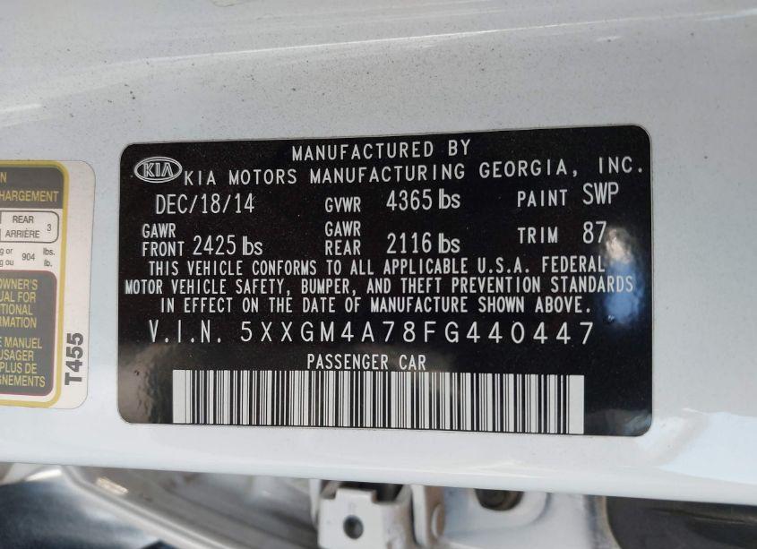 Photo 9 of 2015 Kia Optima LX (VIN 5XXGM4A78FG440447)