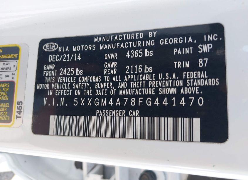 Photo 9 of 2015 Kia Optima LX (VIN 5XXGM4A78FG441470)