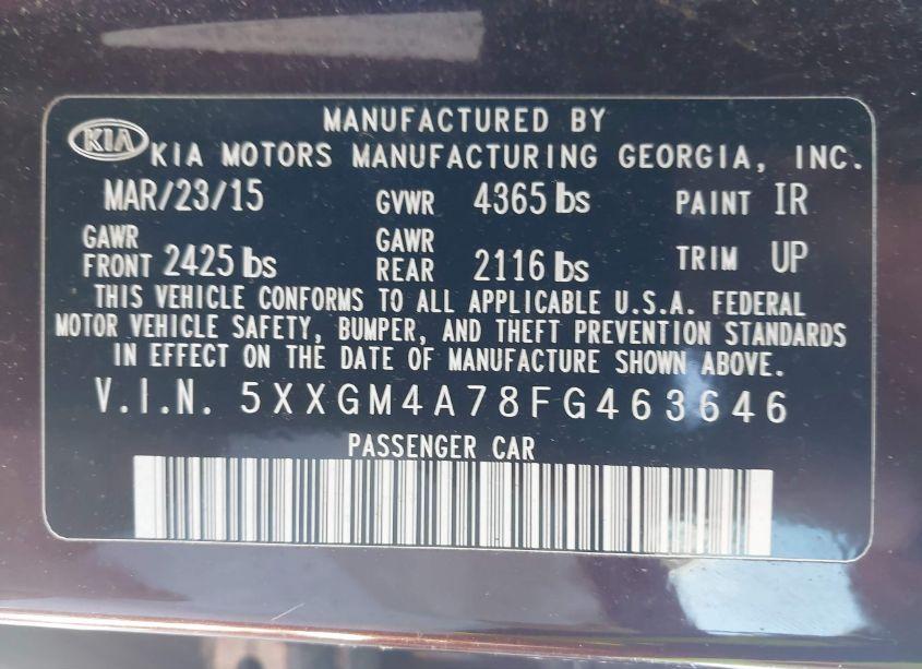 Photo 9 of 2015 Kia Optima LX (VIN 5XXGM4A78FG463646)