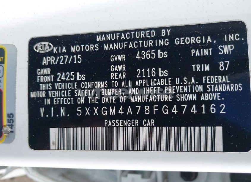 Photo 9 of 2015 Kia Optima LX (VIN 5XXGM4A78FG474162)