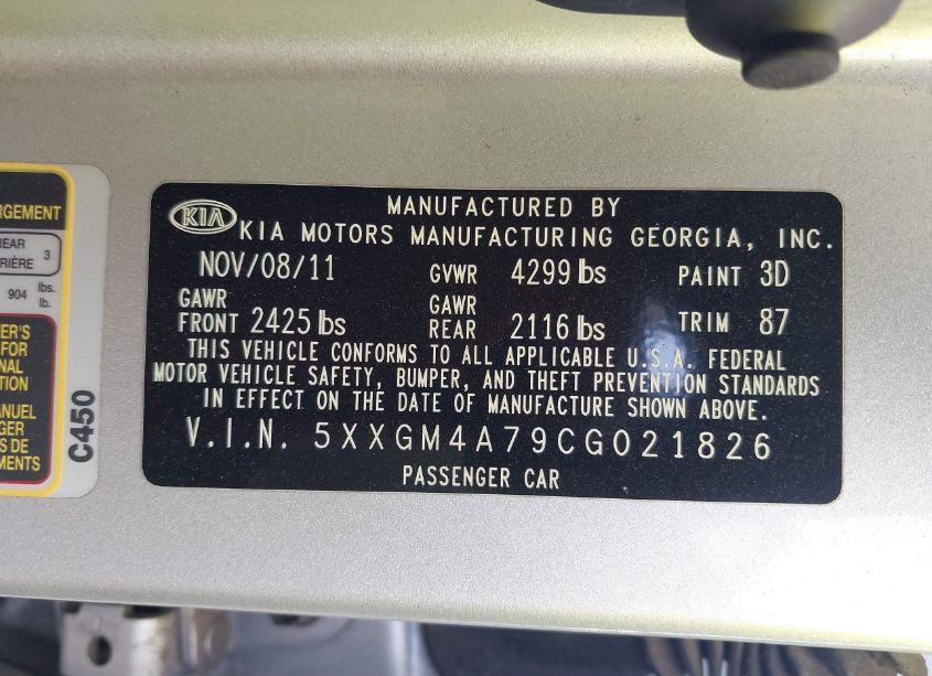 Photo 9 of 2012 Kia Optima LX (VIN 5XXGM4A79CG021826)