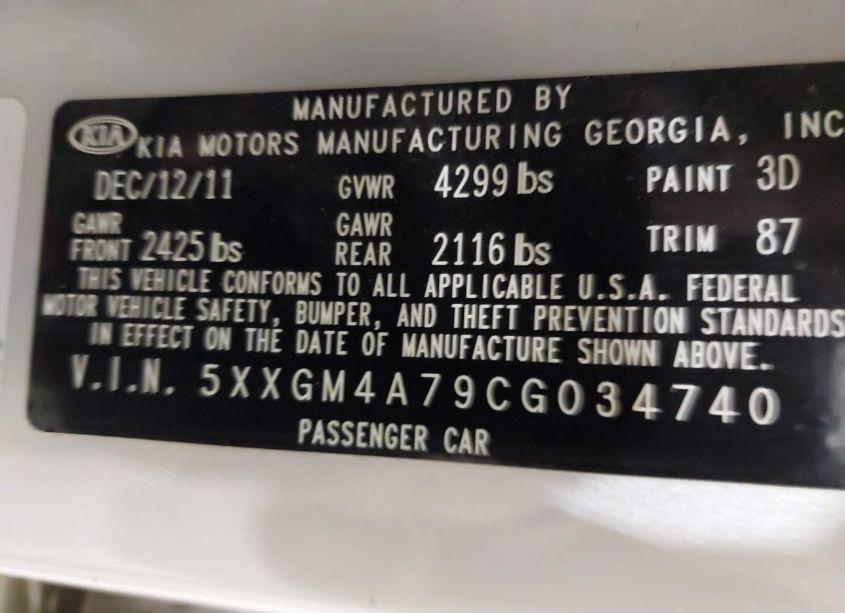 Photo 9 of 2012 Kia Optima LX (VIN 5XXGM4A79CG034740)