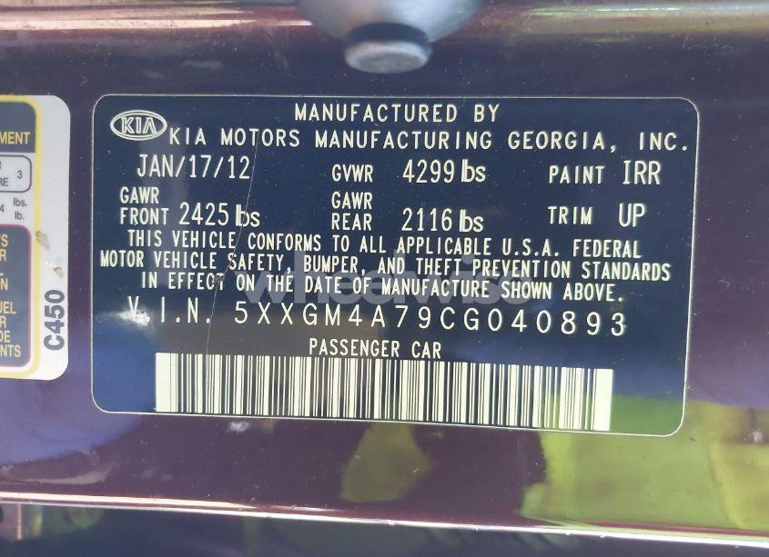 Photo 9 of 2012 Kia Optima LX (VIN 5XXGM4A79CG040893)