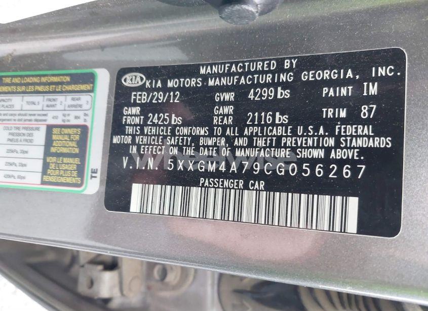 Photo 9 of 2012 Kia Optima LX (VIN 5XXGM4A79CG056267)