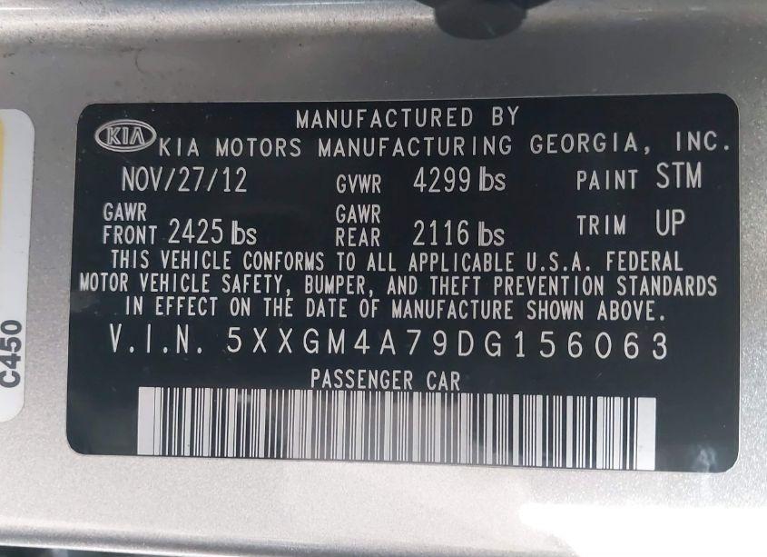 Photo 9 of 2013 Kia Optima LX (VIN 5XXGM4A79DG156063)