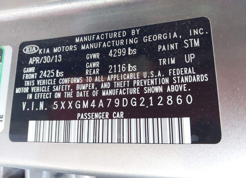 Photo 9 of 2013 Kia Optima LX (VIN 5XXGM4A79DG212860)