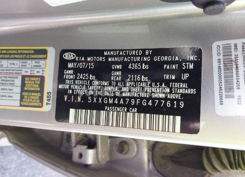 Photo 9 of 2015 Kia Optima LX (VIN 5XXGM4A79FG477619)