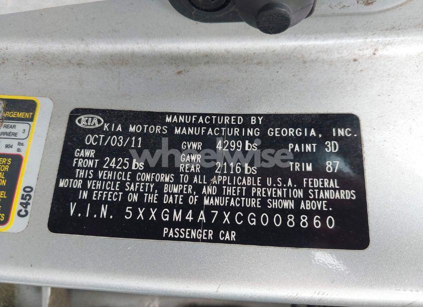 Photo 9 of 2012 Kia Optima LX (VIN 5XXGM4A7XCG008860)