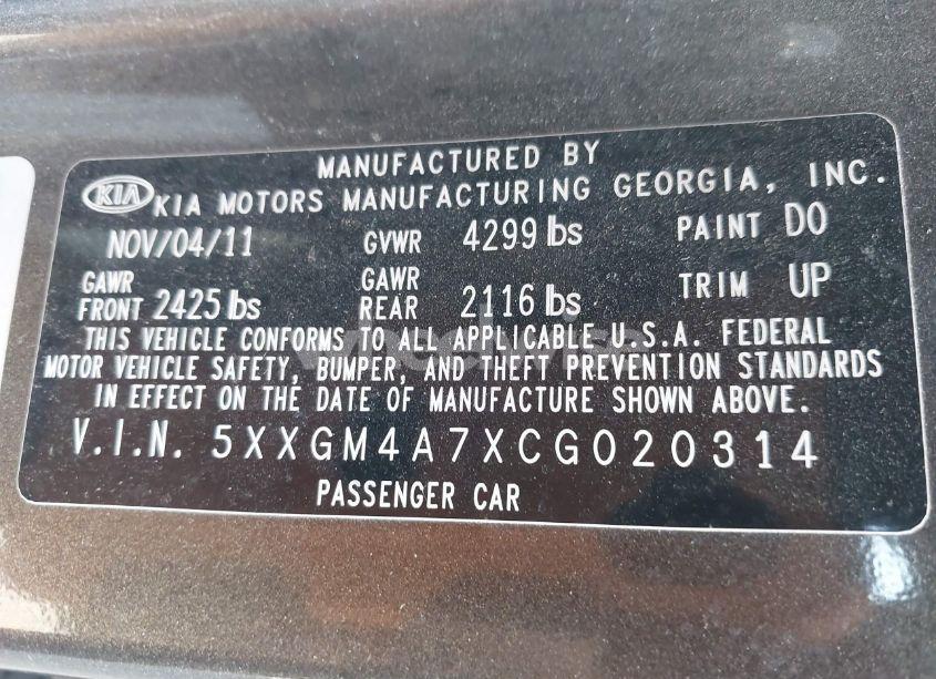 Photo 9 of 2012 Kia Optima LX (VIN 5XXGM4A7XCG020314)