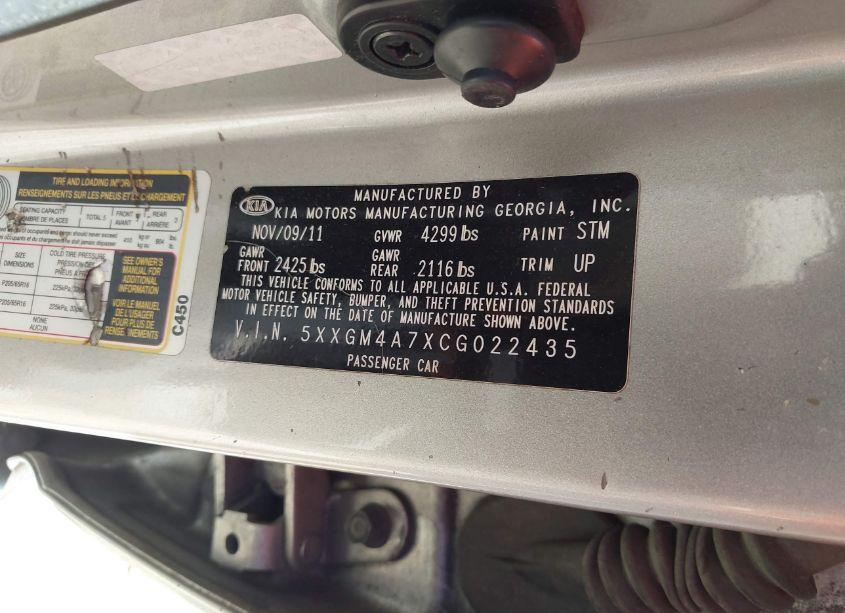 Photo 9 of 2012 Kia Optima LX (VIN 5XXGM4A7XCG022435)