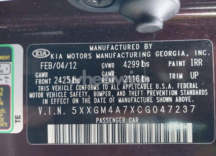 Photo 9 of 2012 Kia Optima LX (VIN 5XXGM4A7XCG047237)