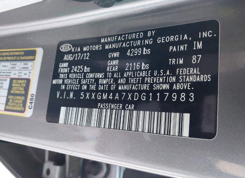 Photo 9 of 2013 Kia Optima LX (VIN 5XXGM4A7XDG117983)