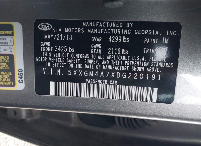 Photo 9 of 2013 Kia Optima LX (VIN 5XXGM4A7XDG220191)