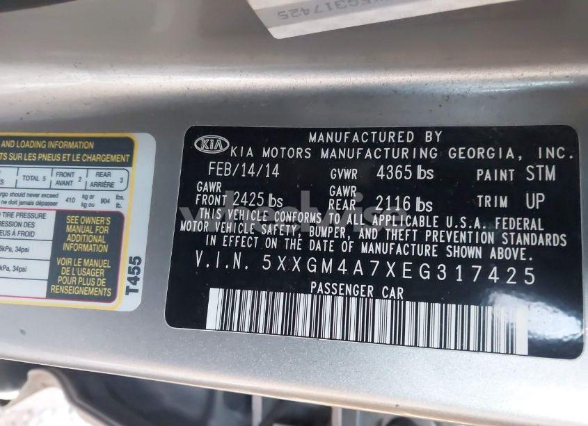 Photo 9 of 2014 Kia Optima LX (VIN 5XXGM4A7XEG317425)