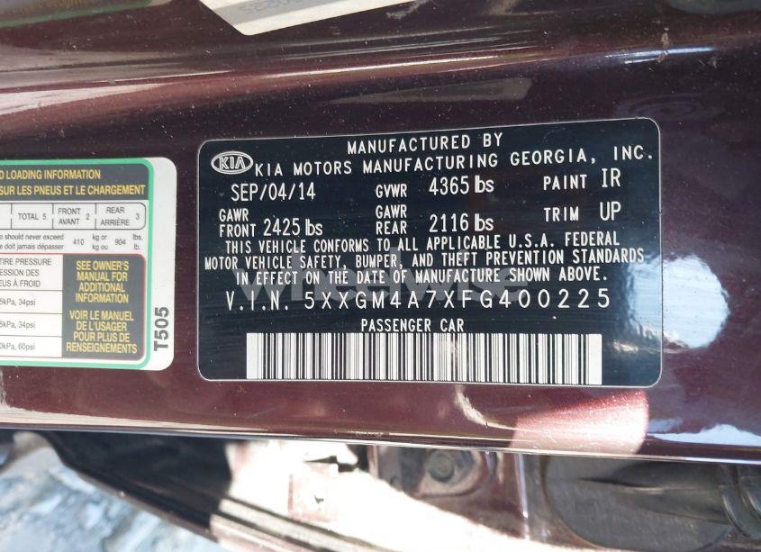 Photo 9 of 2015 Kia Optima LX (VIN 5XXGM4A7XFG400225)