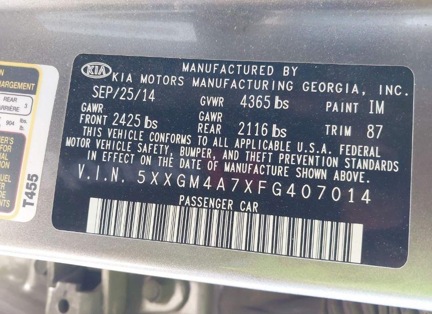 Photo 9 of 2015 Kia Optima LX (VIN 5XXGM4A7XFG407014)