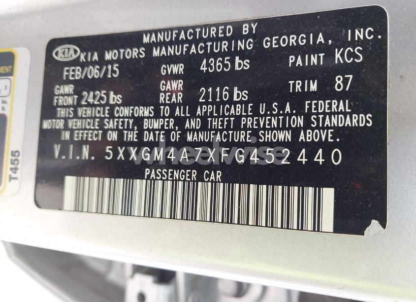 Photo 9 of 2015 Kia Optima LX (VIN 5XXGM4A7XFG452440)