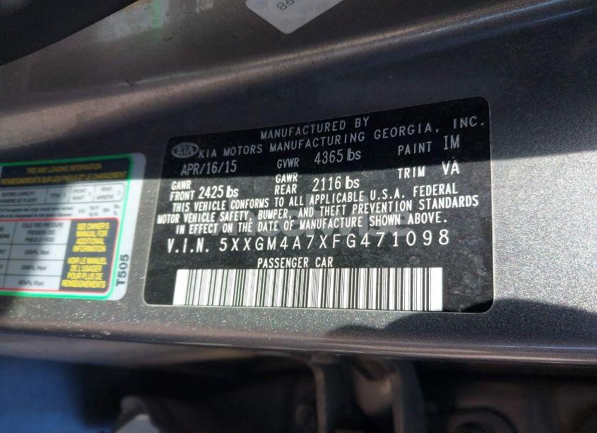 Photo 9 of 2015 Kia Optima LX (VIN 5XXGM4A7XFG471098)