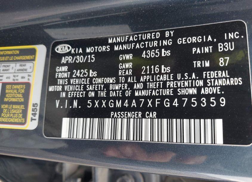 Photo 9 of 2015 Kia Optima LX (VIN 5XXGM4A7XFG475359)