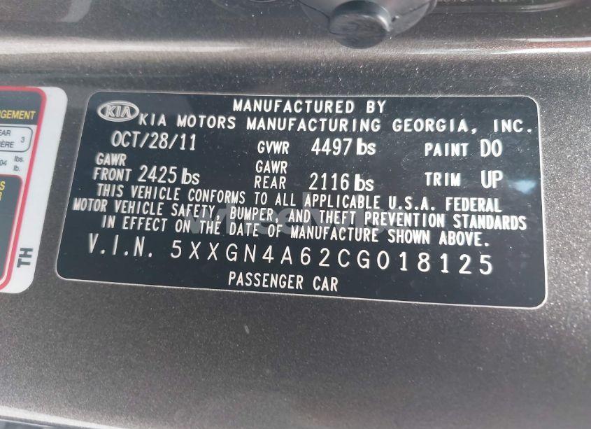 Photo 9 of 2012 Kia Optima EX TURBO (VIN 5XXGN4A62CG018125)
