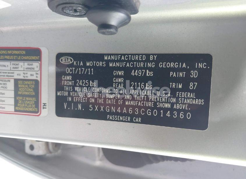 Photo 9 of 2012 Kia Optima EX TURBO (VIN 5XXGN4A63CG014360)