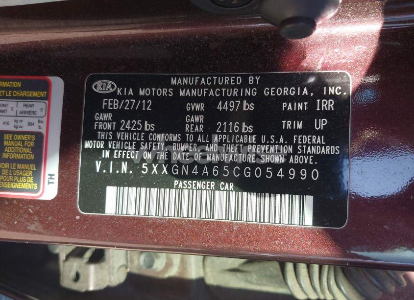 Photo 9 of 2012 Kia Optima EX TURBO (VIN 5XXGN4A65CG054990)