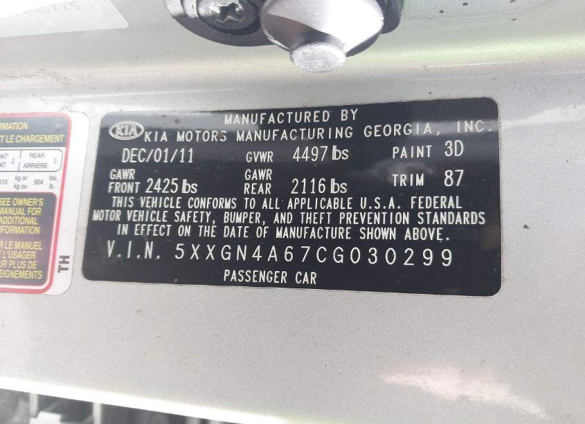 Photo 9 of 2012 Kia Optima EX TURBO (VIN 5XXGN4A67CG030299)