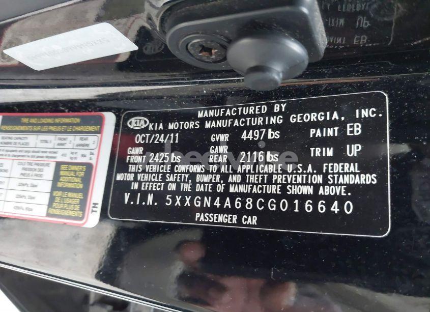 Photo 9 of 2012 Kia Optima EX TURBO (VIN 5XXGN4A68CG016640)