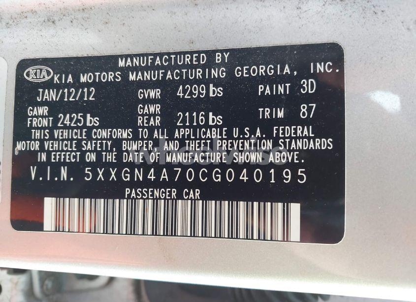 Photo 9 of 2012 Kia Optima EX (VIN 5XXGN4A70CG040195)