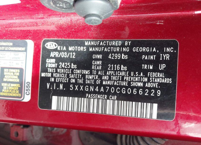 Photo 9 of 2012 Kia Optima EX (VIN 5XXGN4A70CG066229)